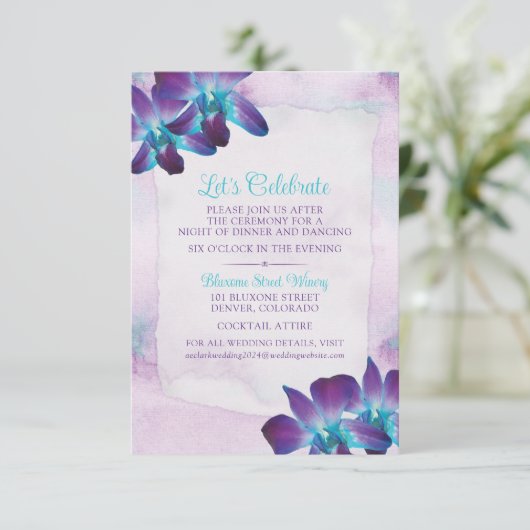 Paarse Turquoise Blauwe Dendrobium Orchidee Bruilo Informatiekaartje (Staand voorkant)