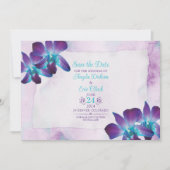 Paarse Turquoise Blauwe Dendrobium Orchidee Bruilo Save The Date (Voorkant)