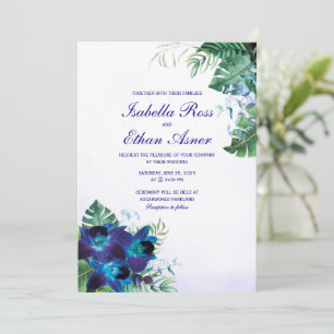 Paarse Turquoise Blauwe Orchidee Huwelijksuitnodig Kaart