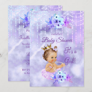 Paarse Turquoise Bloem Meisje Baby Shower Bruine H Kaart