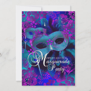 Paarse & Turquoise Bloemachtige Masquerade Sweet 1 Kaart