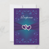 Paarse, turquoise bloemhartjes bruiloft RSVP Kaart (Voorkant)