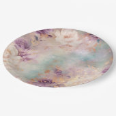 Paarse turquoise bloesem papieren bordje (Gekanteld)