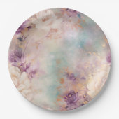 Paarse turquoise bloesem papieren bordje (Voorkant)