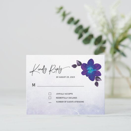 Paarse Turquoise Blue Orchid Wedding Briefkaart (Staand voorkant)