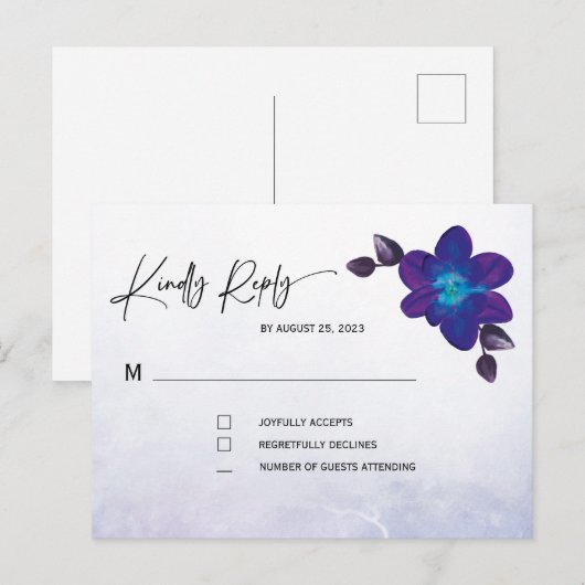 Paarse Turquoise Blue Orchid Wedding Briefkaart (Voorkant / Achterkant)