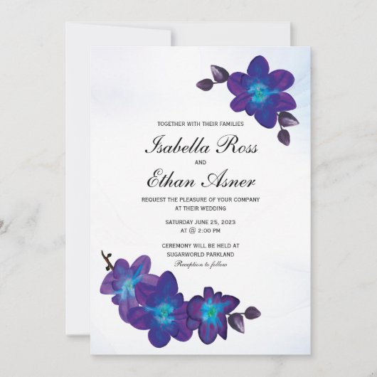 Paarse Turquoise Blue Orchid Wedding Kaart (Voorkant)