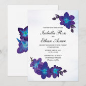 Paarse Turquoise Blue Orchid Wedding Kaart (Voorkant / Achterkant)