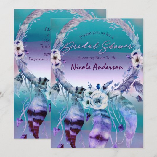 Paarse & Turquoise Droomvanger Boho Bruiloft Borre Kaart (Voorkant / Achterkant)