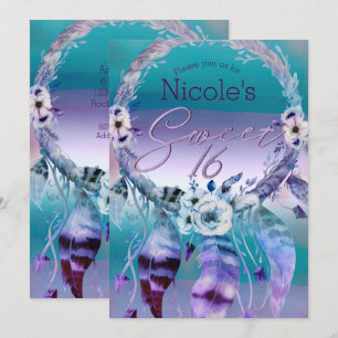 Paarse & Turquoise Droomvanger Boho Sweet 16 Feest Kaart