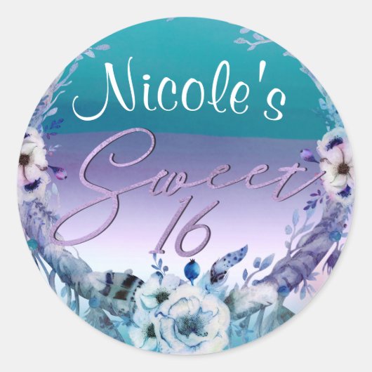 Paarse & Turquoise Droomvanger Boho Sweet 16 Feest Ronde Sticker (Voorkant)
