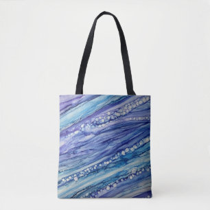 Paarse, turquoise en blauwe abstracte vloeibare ku tote bag