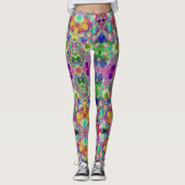 Paarse Turquoise Fractal Pattern Custom Name Leggings (Voorkant)