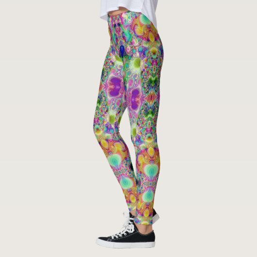 Paarse Turquoise Fractal Pattern Custom Name Leggings (Links)