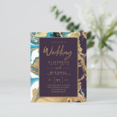 Paarse Turquoise Gouden Agaat Budget Trouwkaarten (Staand voorkant)