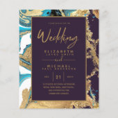 Paarse Turquoise Gouden Agaat Budget Trouwkaarten (Voorkant)