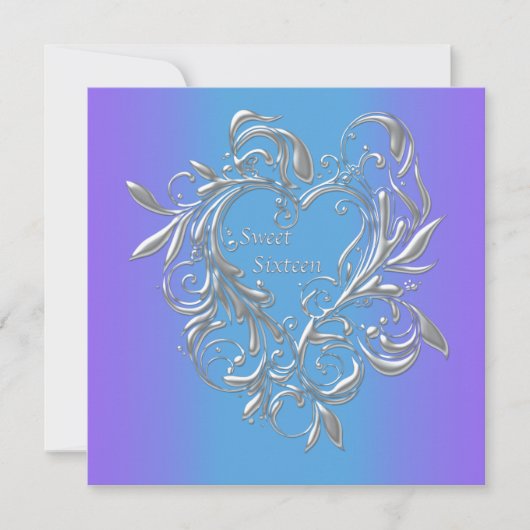 Paarse Turquoise Hart Sweet 16 Feest Kaart (Voorkant)