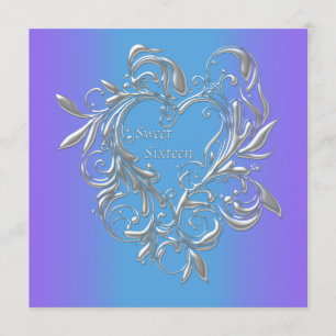 Paarse Turquoise Hart Sweet 16 Feest Kaart