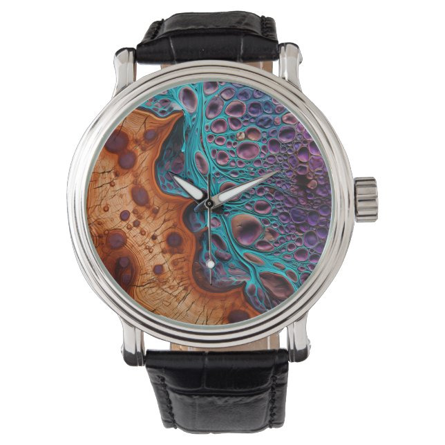 Paarse turquoise kunsthorloge horloge (Voorkant)