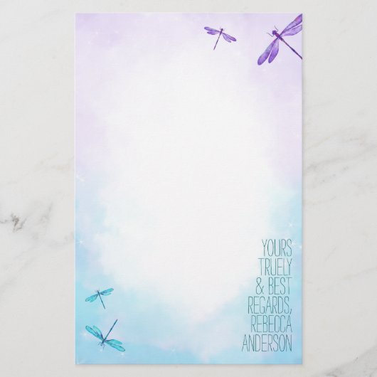 Paarse, turquoise libellen persoonlijk briefpapier (Voorkant)
