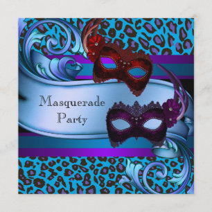 Paarse Turquoise Luipaard Maskers Sweet 16 Masquer Kaart