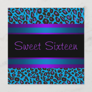Paarse Turquoise Luipaard Sweet 16 Verjaardagsfees Kaart