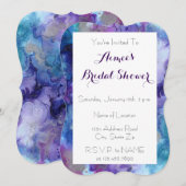 Paarse & Turquoise Marmeren Bruids Douche Uitnodig Kaart (Voorkant / Achterkant)