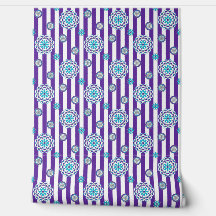 Paarse, turquoise mod bloemen op strepen