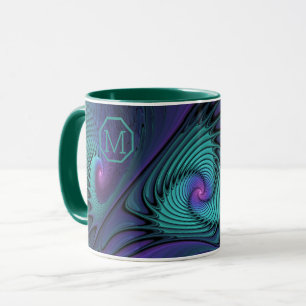 Paarse Turquoise modern abstract Fractal Monogram Mok
