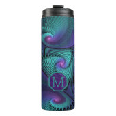 Paarse Turquoise modern abstract Fractal Monogram Thermosbeker (Voorkant)