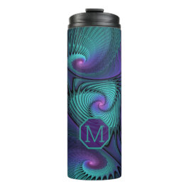 Paarse Turquoise modern abstract Fractal Monogram Thermosbeker