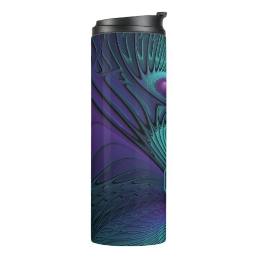 Paarse Turquoise modern abstract Fractal Monogram Thermosbeker (Gedraaid links)