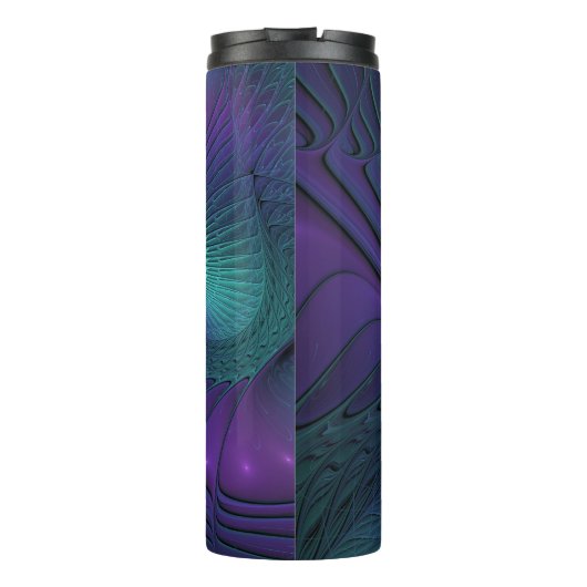 Paarse Turquoise modern abstract Fractal Monogram Thermosbeker (Achterkant)