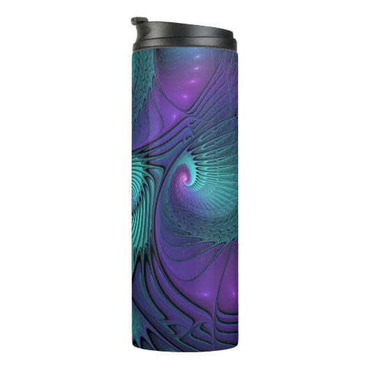 Paarse Turquoise modern abstract Fractal Monogram Thermosbeker (Geroteerd rechts)