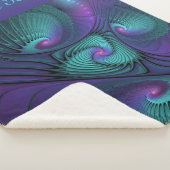 Paarse Turquoise moderne abstracte Fractal Art Tek Sherpa Deken (3/4)
