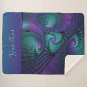 Paarse Turquoise moderne abstracte Fractal Art Tek Sherpa Deken (Voorkant (horizontaal))
