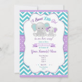 Paarse Turquoise Olifant Baby shower Invitation Kaart (Voorkant)