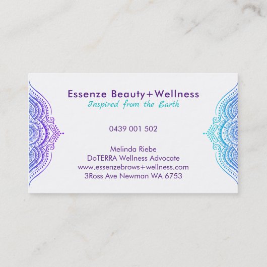 Paarse & turquoise op witte paisley kant visitekaartje (Achterkant)