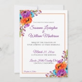 Paarse Turquoise Oranje Floral Waterverf Wedding Kaart (Voorkant)