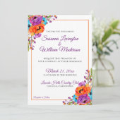 Paarse Turquoise Oranje Floral Waterverf Wedding Kaart (Staand voorkant)