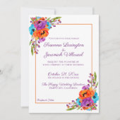 Paarse Turquoise Oranje Floral Waterverf Wedding Kaart (Voorkant)