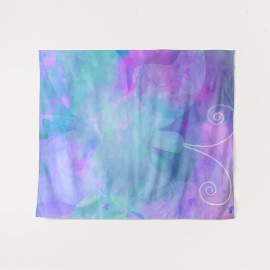 Paarse Turquoise Pastel Vlinder Feest Achtergrond Wandkleed (Voorkant (horizontaal))