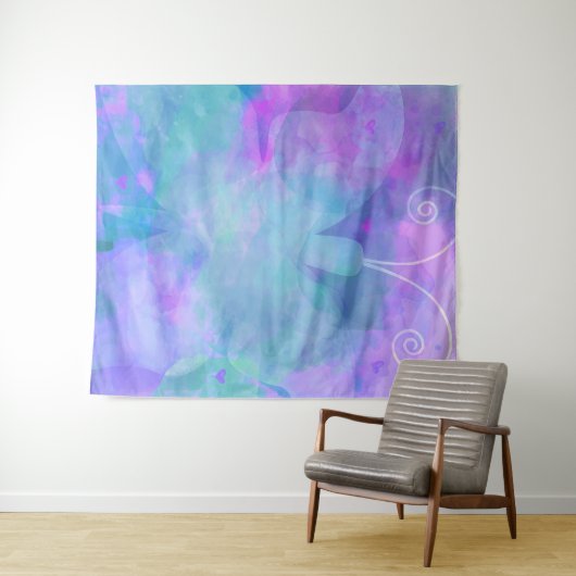 Paarse Turquoise Pastel Vlinder Feest Achtergrond Wandkleed (In Situ (horizontaal))