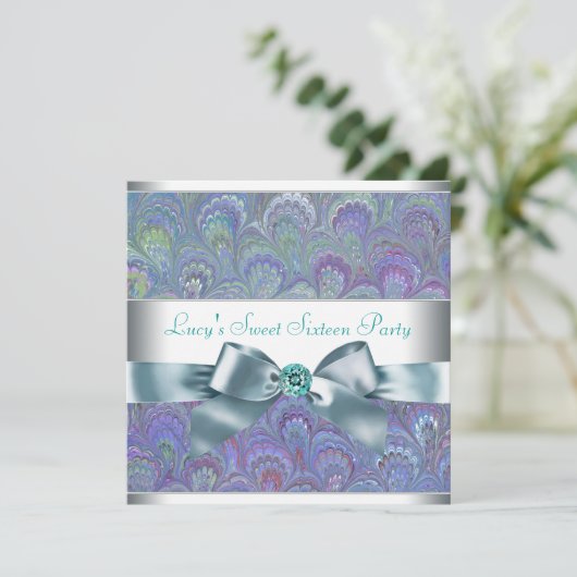 Paarse Turquoise Pauw Oog Paisley Verjaardagsfeest Kaart (Staand voorkant)