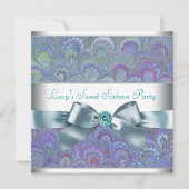 Paarse Turquoise Pauw Oog Paisley Verjaardagsfeest Kaart (Voorkant)