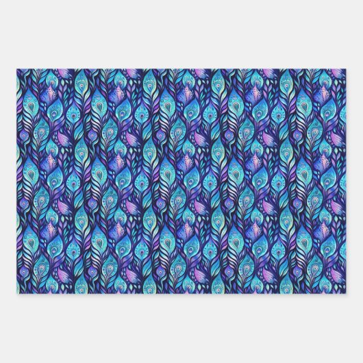 Paarse turquoise pauwenveren inpakpapier vel (Voorkant 2)