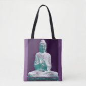 Paarse Turquoise Peaceful Happy Buddha Tote Bag (Voorkant)