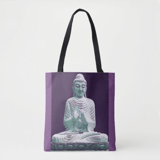 Paarse Turquoise Peaceful Happy Buddha Tote Bag (Voorkant)