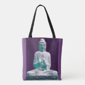 Paarse Turquoise Peaceful Happy Buddha Tote Bag (Achterkant)