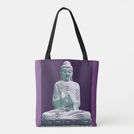 Paarse Turquoise Peaceful Happy Buddha Tote Bag (Achterkant)